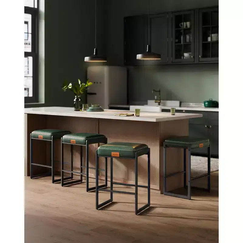 Collection EKHO - Lot de 2 tabourets de bar, hauteur comptoir, cuir synthétique avec surpiqûres