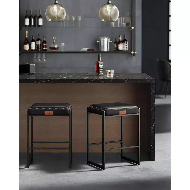 Collection EKHO - Lot de 2 tabourets de bar, hauteur comptoir, cuir synthétique avec surpiqûres