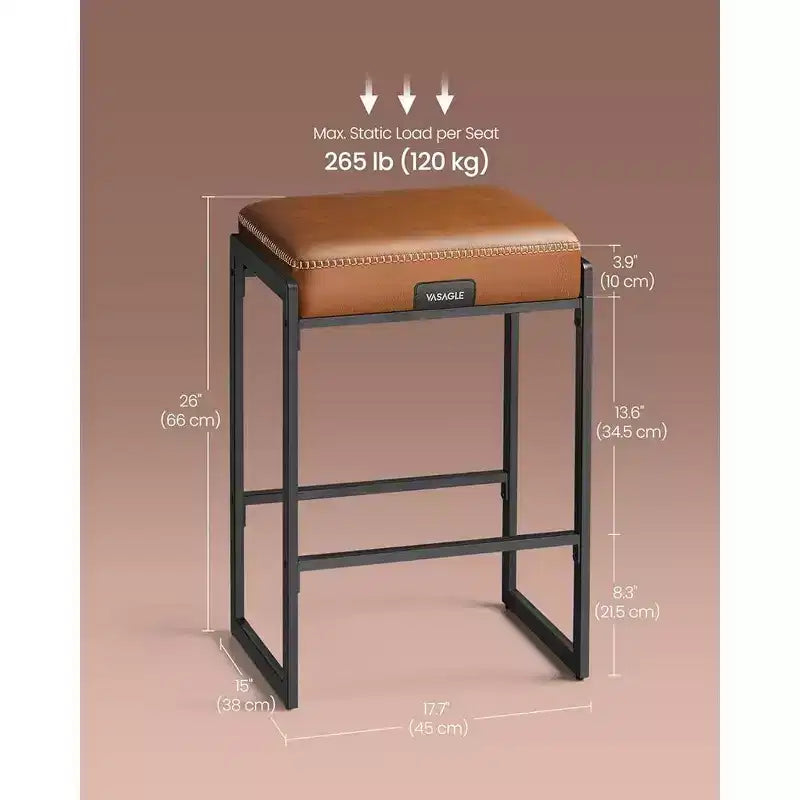 Collection EKHO - Lot de 2 tabourets de bar, hauteur comptoir, cuir synthétique avec surpiqûres