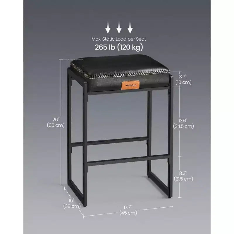 Collection EKHO - Lot de 2 tabourets de bar, hauteur comptoir, cuir synthétique avec surpiqûres