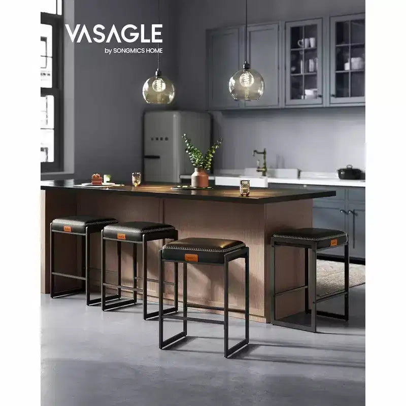 Collection EKHO - Lot de 2 tabourets de bar, hauteur comptoir, cuir synthétique avec surpiqûres