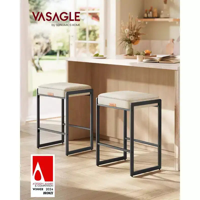 Collection EKHO - Lot de 2 tabourets de bar, hauteur comptoir, cuir synthétique avec surpiqûres