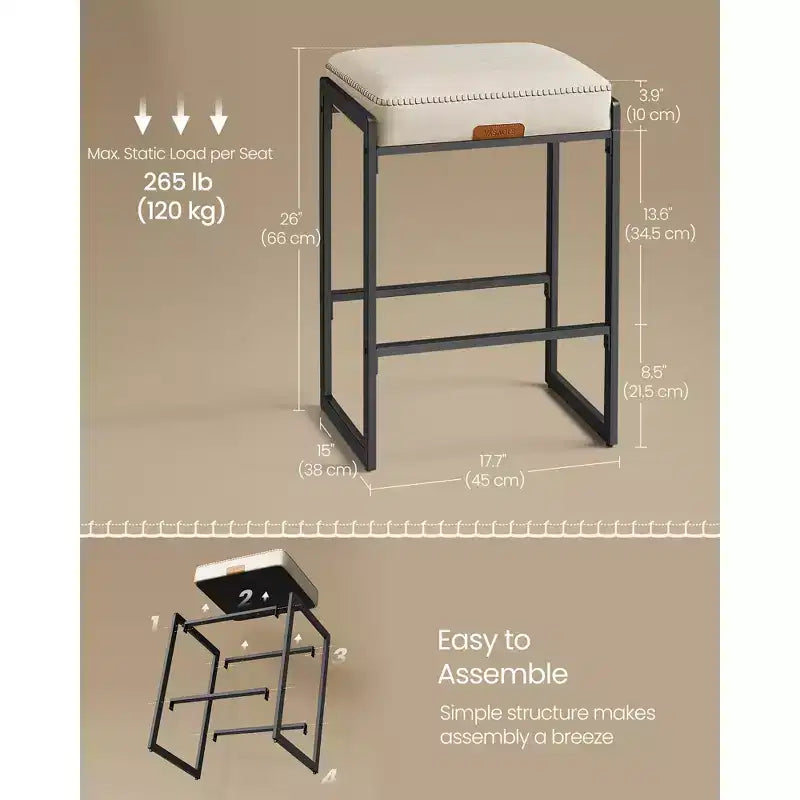 Collection EKHO - Lot de 2 tabourets de bar, hauteur comptoir, cuir synthétique avec surpiqûres