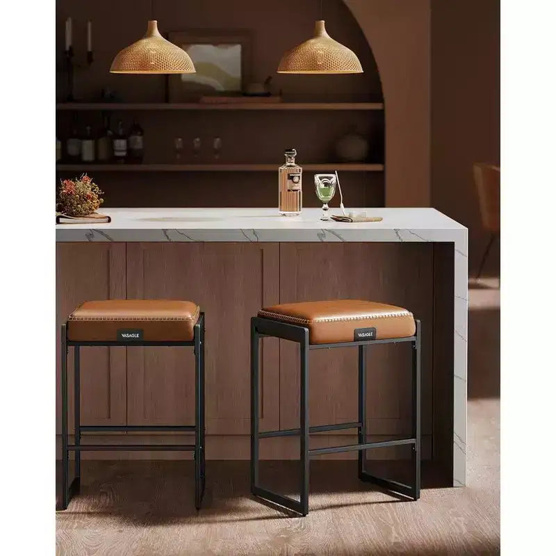 Collection EKHO - Lot de 2 tabourets de bar, hauteur comptoir, cuir synthétique avec surpiqûres