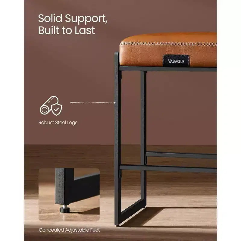 Collection EKHO - Lot de 2 tabourets de bar, hauteur comptoir, cuir synthétique avec surpiqûres