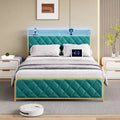 Bed Frame with Storage Headboard, Velvet Bed Frame with Charging Station, LED Light