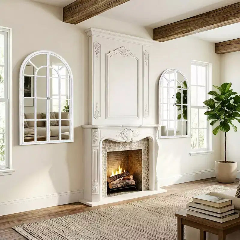 Dovelina Miroir mural décoratif à cadre en bois arqué 36H x 24W pour salon, salle à manger, chambre et entrée