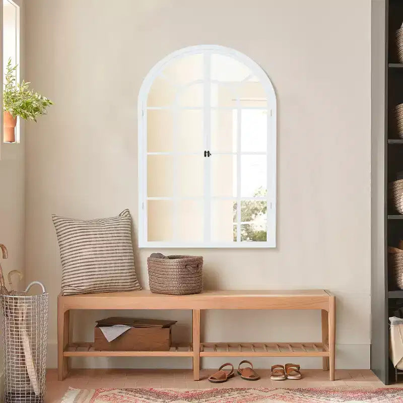 Dovelina Miroir mural décoratif à cadre en bois arqué 36H x 24W pour salon, salle à manger, chambre et entrée
