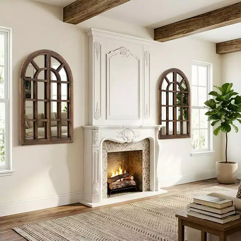 Dovelina Miroir mural décoratif à cadre en bois arqué 36H x 24W pour salon, salle à manger, chambre et entrée