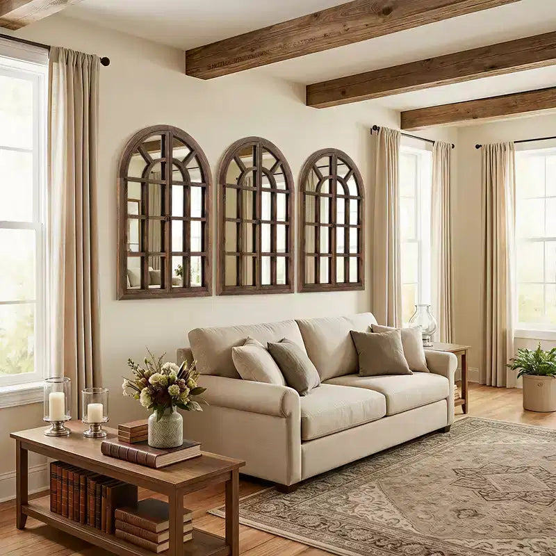 Dovelina Miroir mural décoratif à cadre en bois arqué 36H x 24W pour salon, salle à manger, chambre et entrée