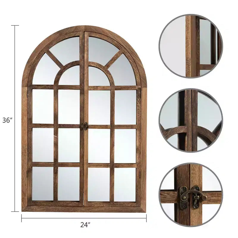 Dovelina Miroir mural décoratif à cadre en bois arqué 36H x 24W pour salon, salle à manger, chambre et entrée