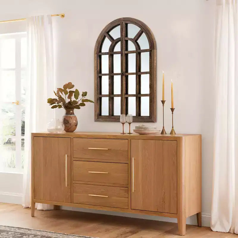 Dovelina Miroir mural décoratif à cadre en bois arqué 36H x 24W pour salon, salle à manger, chambre et entrée
