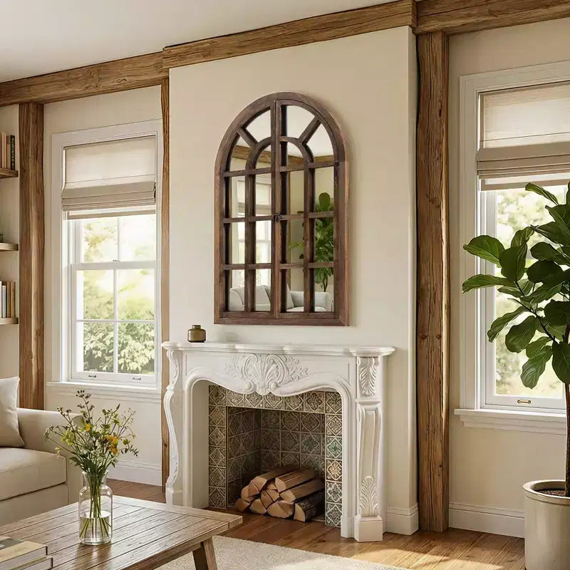 Dovelina Miroir mural décoratif à cadre en bois arqué 36H x 24W pour salon, salle à manger, chambre et entrée