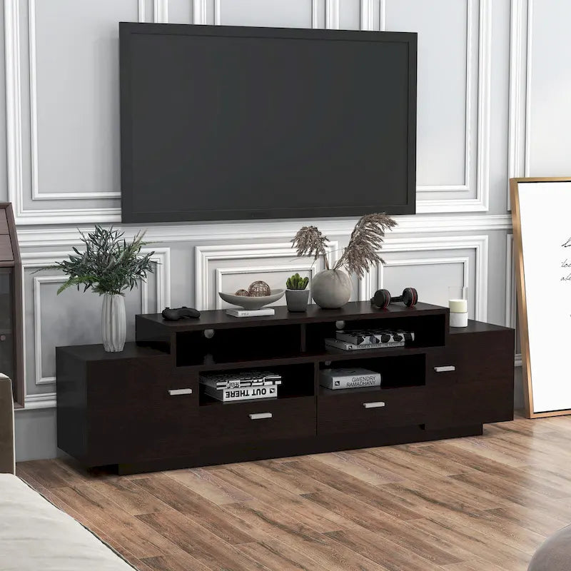Meuble TV en bois à 2 tiroirs Peyson Contemporary 70 po par Furniture of America