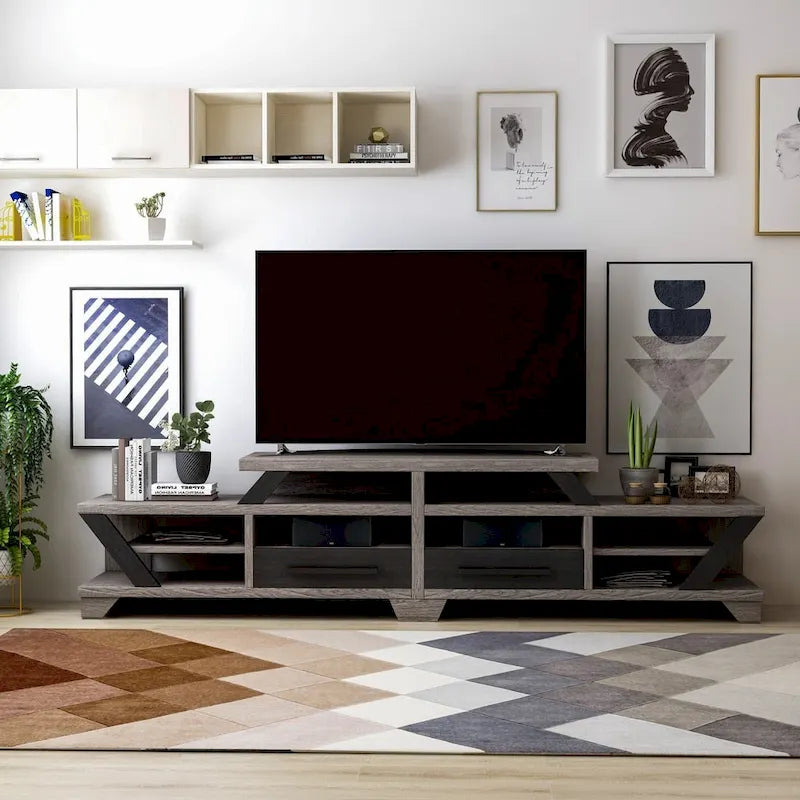 Mezu Gris Contemporain Meuble TV 80 pouces 8 Étagères Furniture of America