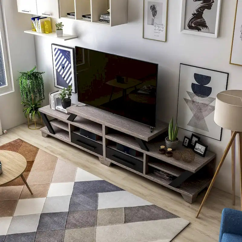 Mezu Gris Contemporain Meuble TV 80 pouces 8 Étagères Furniture of America