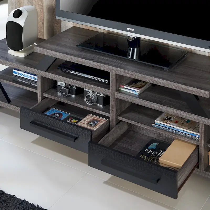 Mezu Gris Contemporain Meuble TV 80 pouces 8 Étagères Furniture of America