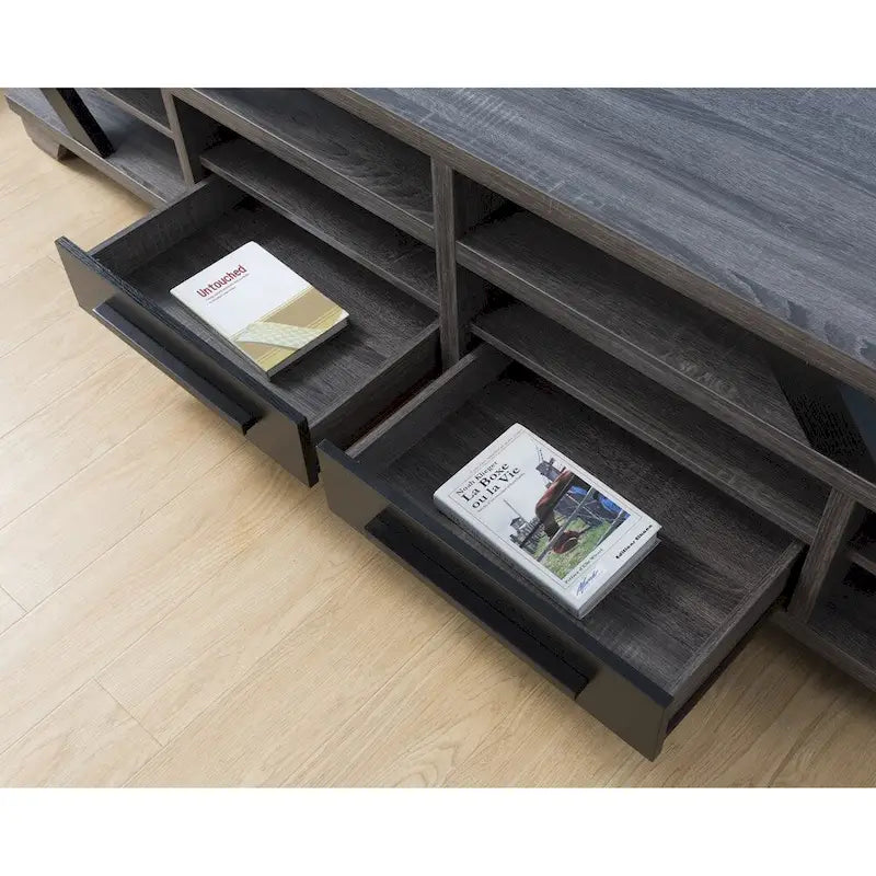 Mezu Gris Contemporain Meuble TV 80 pouces 8 Étagères Furniture of America