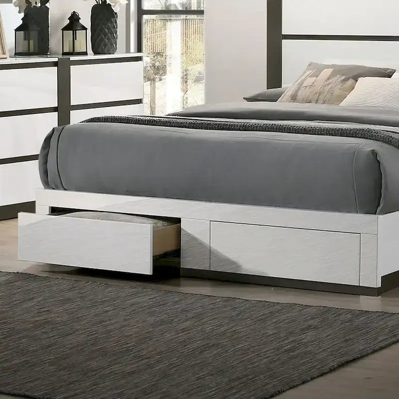 Ensemble de chambre à coucher 6 pièces Conjira blanc moderne en bois avec plateforme de rangement et ports USB par Furniture of America