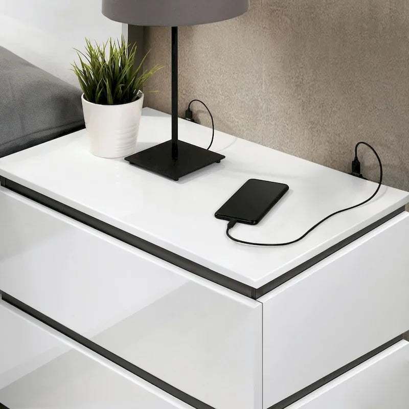 Ensemble de chambre à coucher 6 pièces Conjira blanc moderne en bois avec plateforme de rangement et ports USB par Furniture of America