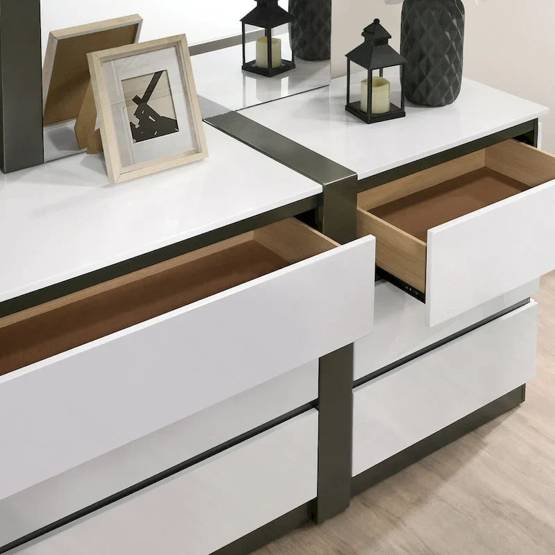 Ensemble de chambre à coucher 6 pièces Conjira blanc moderne en bois avec plateforme de rangement et ports USB par Furniture of America