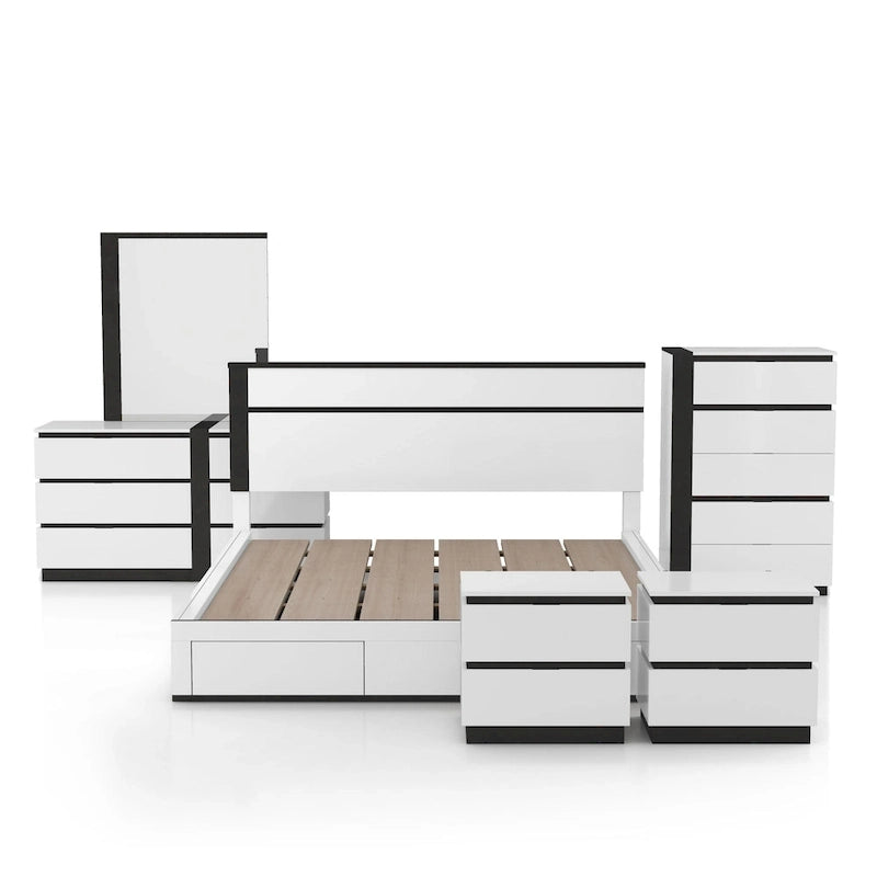 Ensemble de chambre à coucher 6 pièces Conjira blanc moderne en bois avec plateforme de rangement et ports USB par Furniture of America