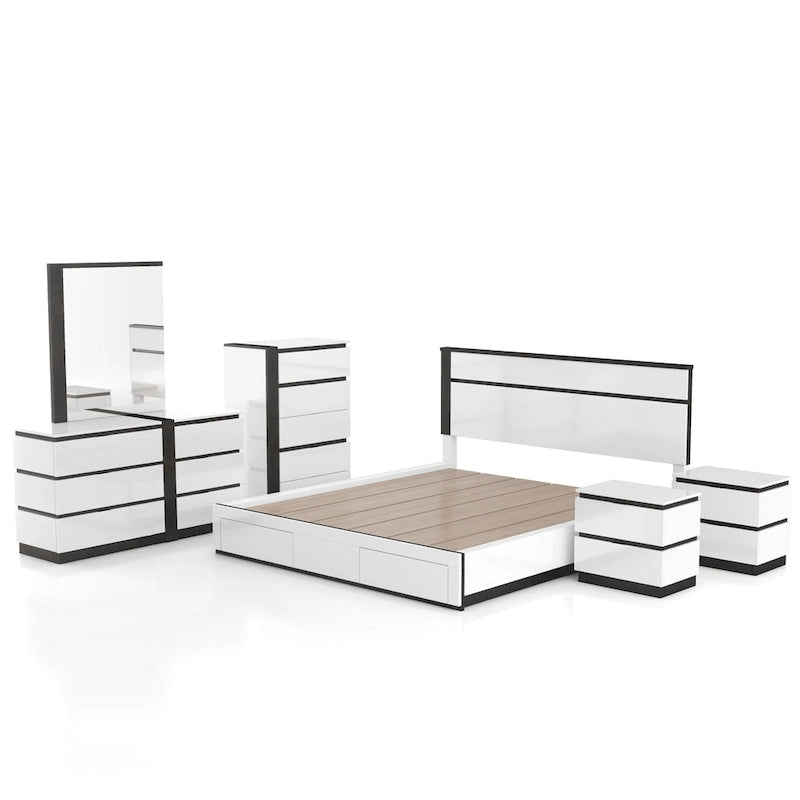Ensemble de chambre à coucher 6 pièces Conjira blanc moderne en bois avec plateforme de rangement et ports USB par Furniture of America