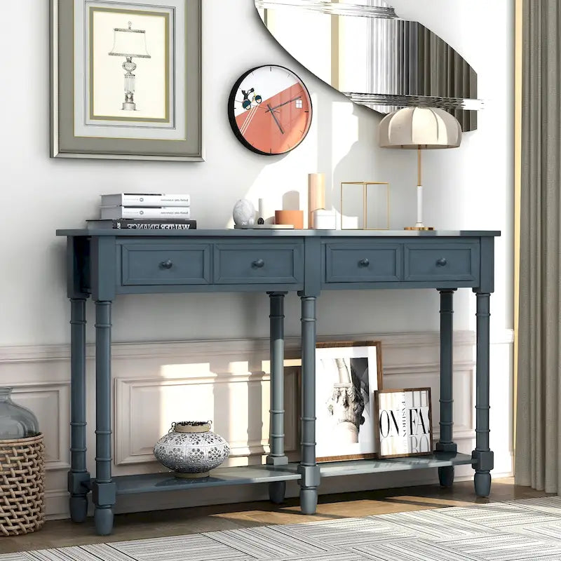 TREXM Table Console en Bois Massif avec Tiroirs de Rangement et Étagère Inférieure