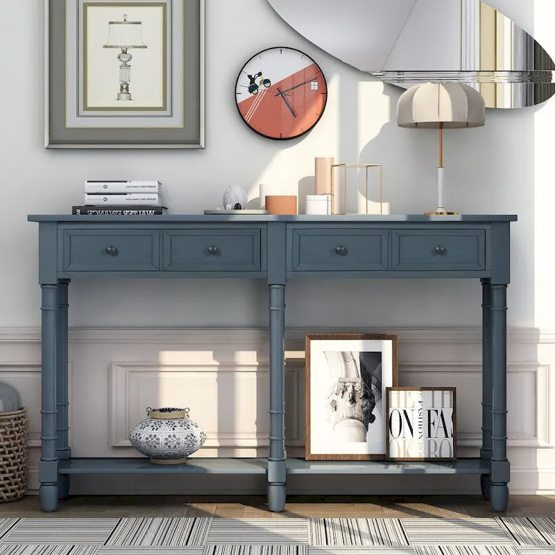 TREXM Table Console en Bois Massif avec Tiroirs de Rangement et Étagère Inférieure