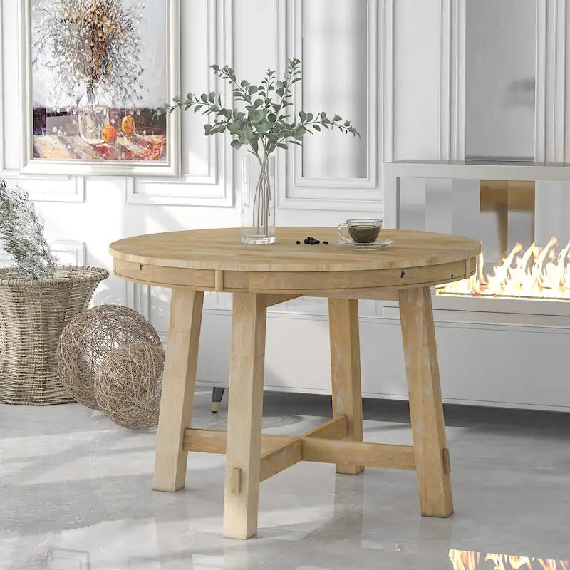 Table de salle à manger ronde extensible TREXM Farmhouse avec plateau en bois de 16 feuilles