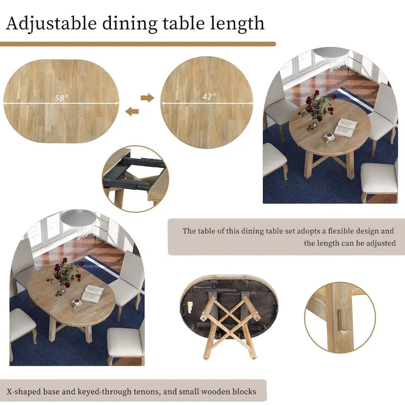 Table de salle à manger ronde extensible TREXM Farmhouse avec plateau en bois de 16 feuilles