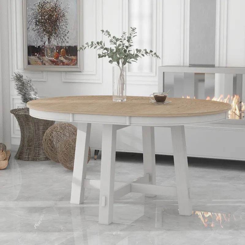 Table de salle à manger ronde extensible TREXM Farmhouse avec plateau en bois de 16 feuilles