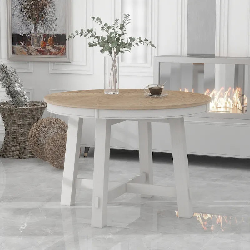 Table de salle à manger ronde extensible TREXM Farmhouse avec plateau en bois de 16 feuilles