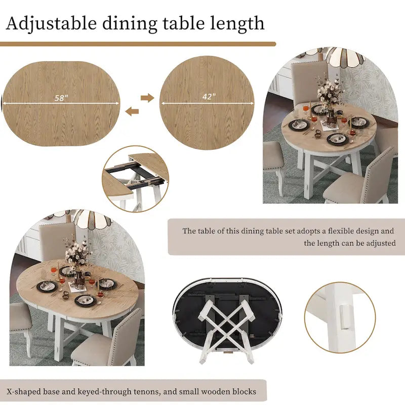 Table de salle à manger ronde extensible TREXM Farmhouse avec plateau en bois de 16 feuilles