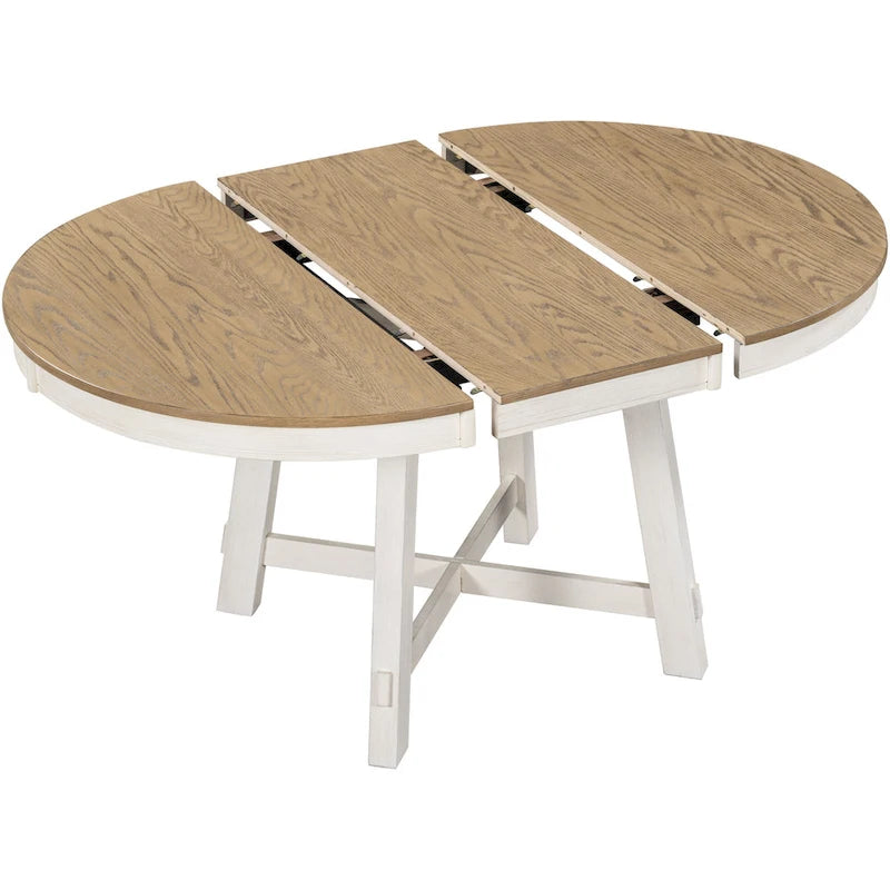 Table de salle à manger ronde extensible TREXM Farmhouse avec plateau en bois de 16 feuilles
