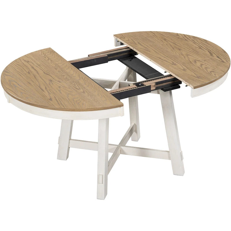 Table de salle à manger ronde extensible TREXM Farmhouse avec plateau en bois de 16 feuilles