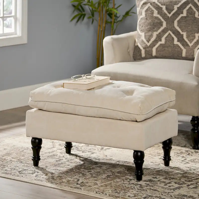 Pouf ottoman moderne touffeté en tissu et à plateau coussiné Jeremy de Christopher Knight Home