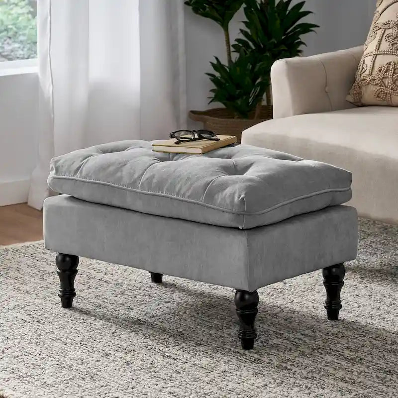 Pouf ottoman moderne touffeté en tissu et à plateau coussiné Jeremy de Christopher Knight Home