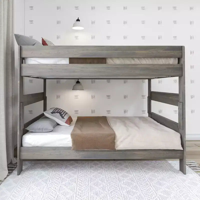 Lit superposé Queen sur Queen pour adultes en bois massif Plank+Beam style ferme