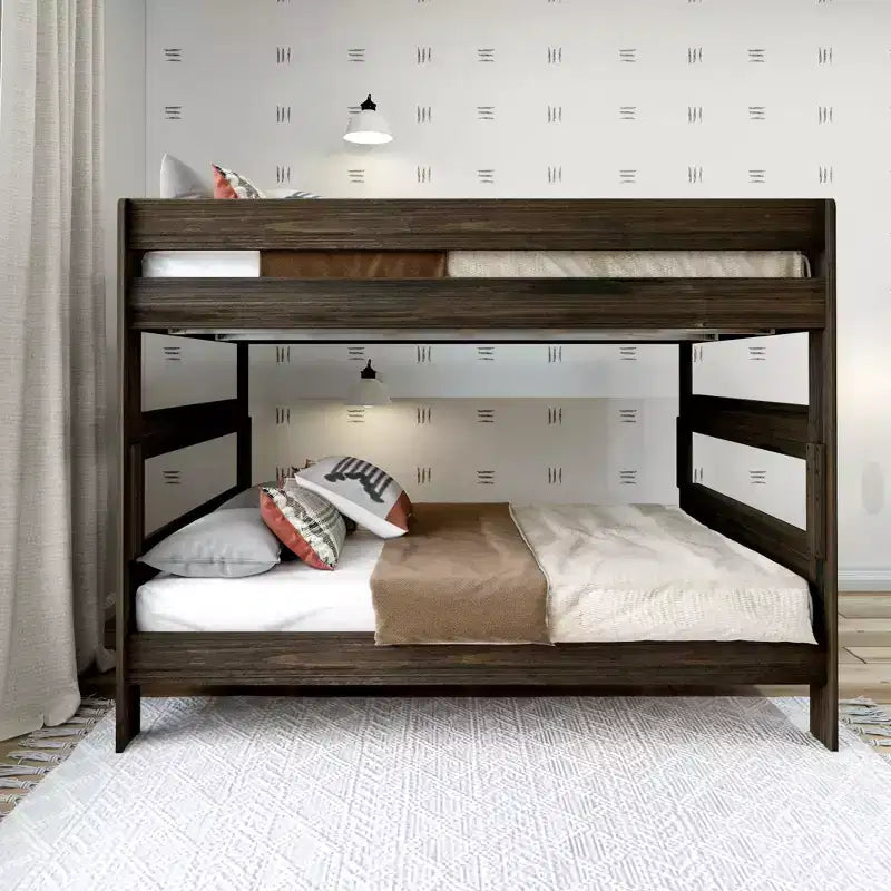 Lit superposé Queen sur Queen pour adultes en bois massif Plank+Beam style ferme