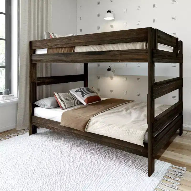 Lit superposé Queen sur Queen pour adultes en bois massif Plank+Beam style ferme