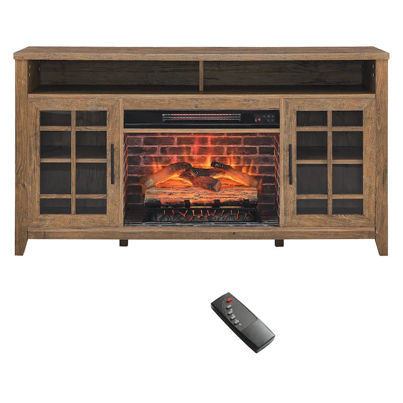 Meuble TV 55 pouces avec foyer électrique avec inserts de chauffage KD, couleur gris délavé