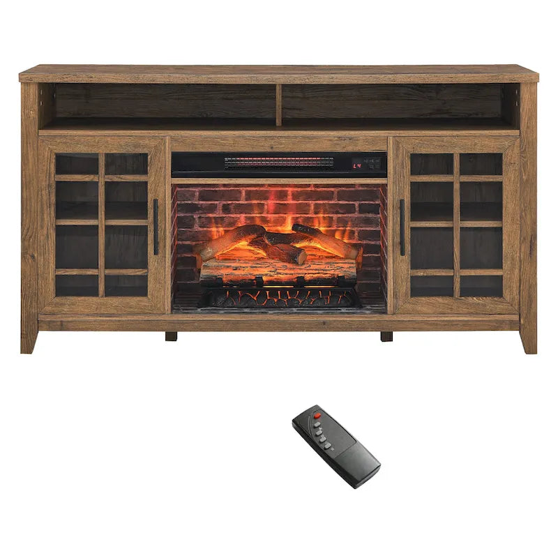 Meuble TV 55 pouces avec foyer électrique avec inserts de chauffage KD, couleur gris délavé