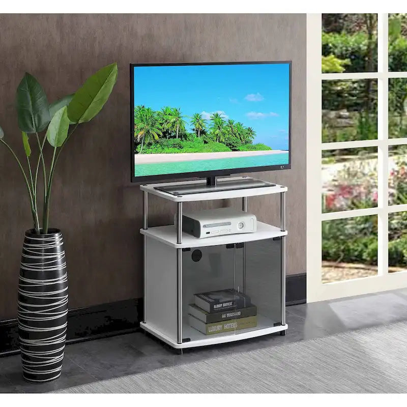 Meuble TV Designs2Go de Convenience Concepts, 66 cm, avec armoire de rangement en verre noir et étagère