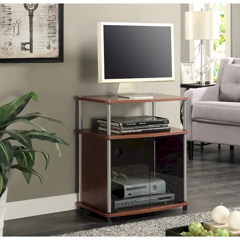 Meuble TV Designs2Go de Convenience Concepts, 66 cm, avec armoire de rangement en verre noir et étagère