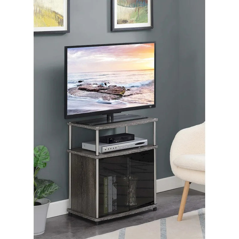 Meuble TV Designs2Go de Convenience Concepts, 66 cm, avec armoire de rangement en verre noir et étagère