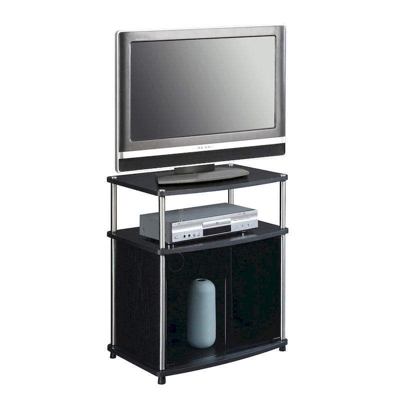 Meuble TV Designs2Go de Convenience Concepts, 66 cm, avec armoire de rangement en verre noir et étagère