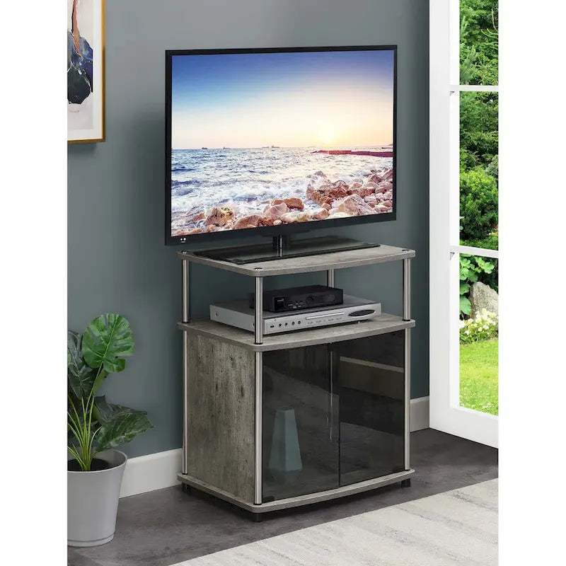 Meuble TV Designs2Go de Convenience Concepts, 66 cm, avec armoire de rangement en verre noir et étagère