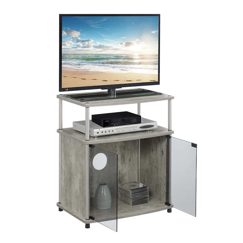 Meuble TV Designs2Go de Convenience Concepts, 66 cm, avec armoire de rangement en verre noir et étagère