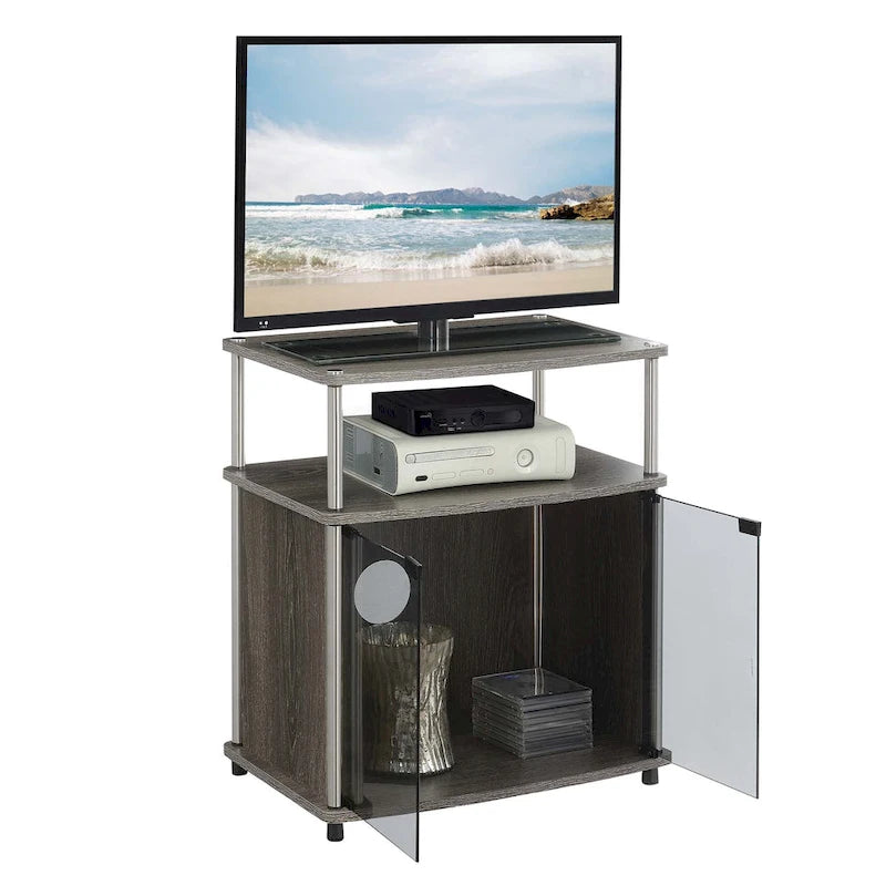 Meuble TV Designs2Go de Convenience Concepts, 66 cm, avec armoire de rangement en verre noir et étagère